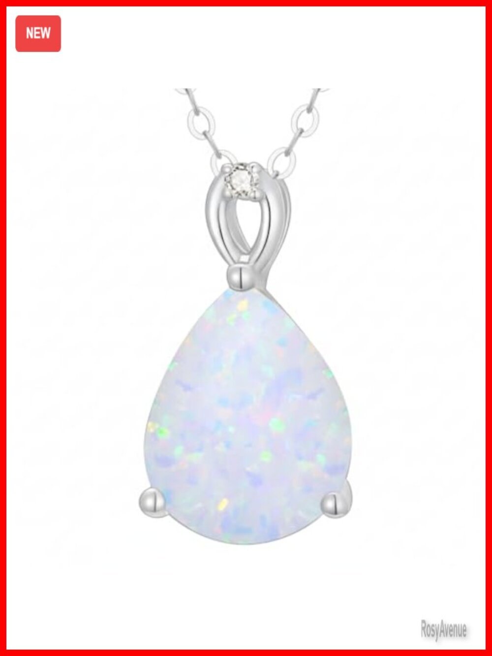 14K Solid Gold Opal Diamond Teardrop Pendant Necklace 3 Ct Pear